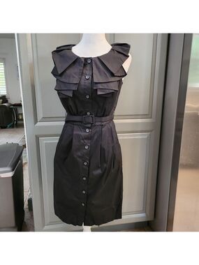 BCBG Paris  Black Midi Dress Buttoned  Front